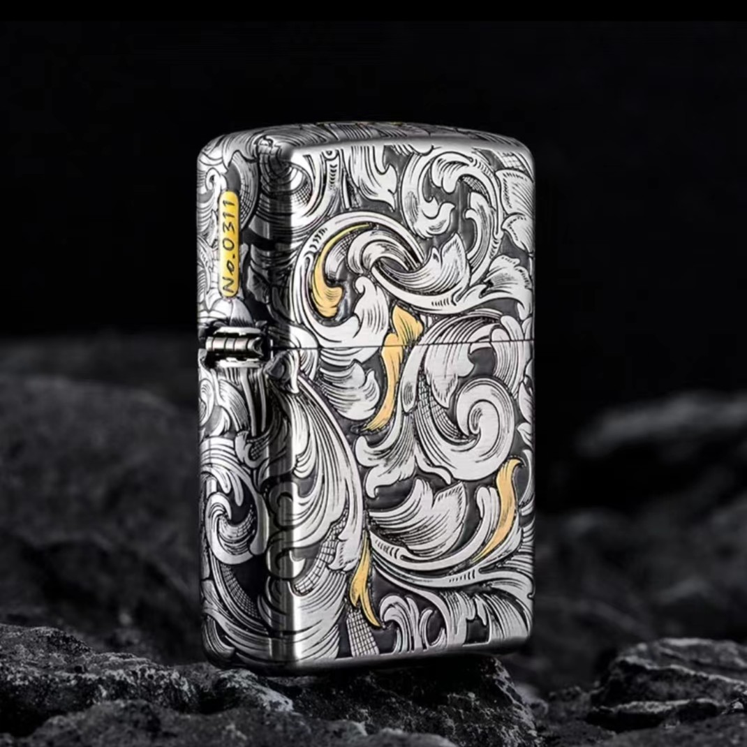 ZIPPO/之宝防风打火机 错金套壳 大叶唐草 送男士经典立体 DYJ1