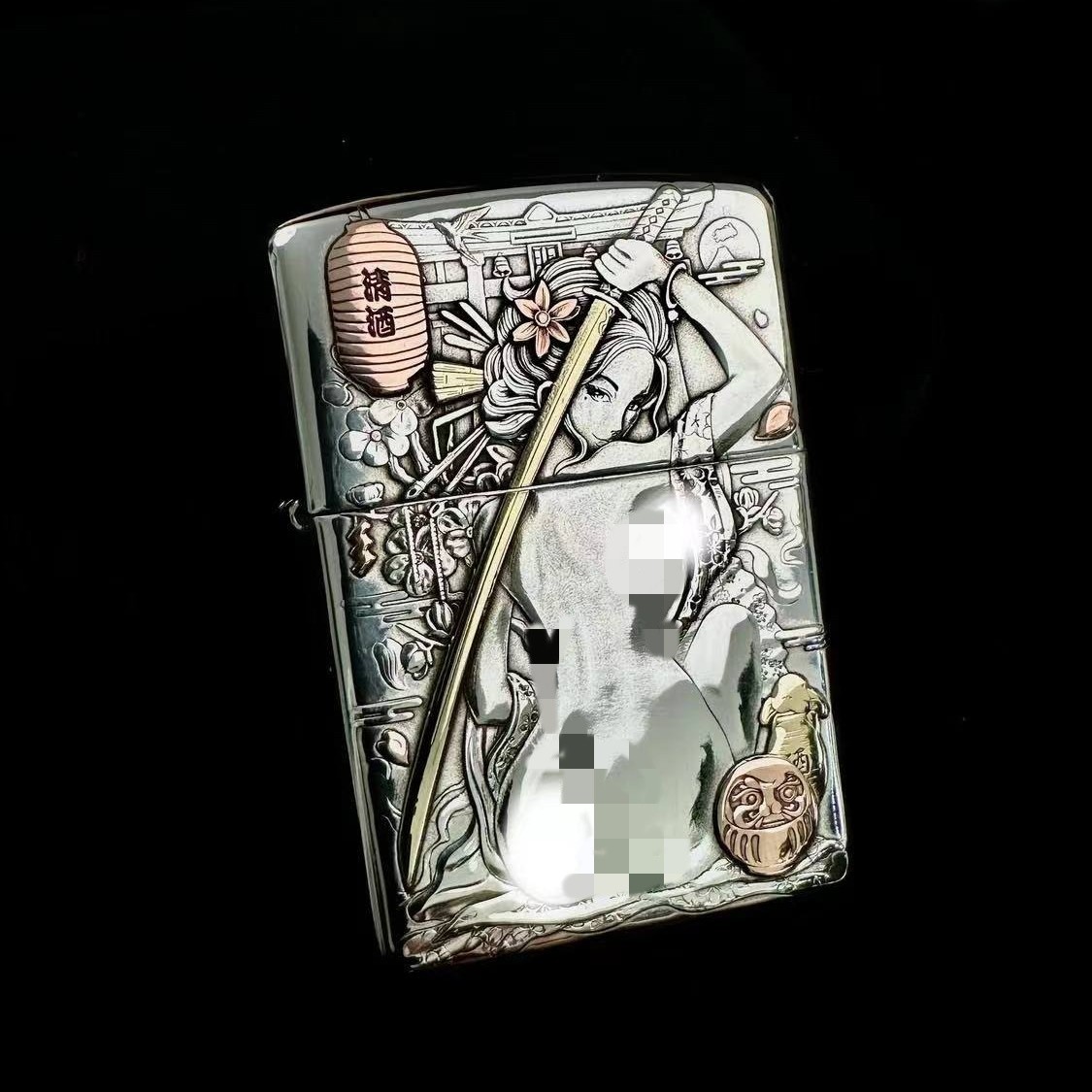 ZIPPO打火机 纯银版DIY-蛇女艺妓  气质个性精致防风工艺双面男士