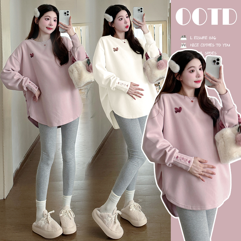 2024秋冬孕妇加绒加厚T恤卫衣连衣裙孕妇上衣百搭宽松显瘦卫衣