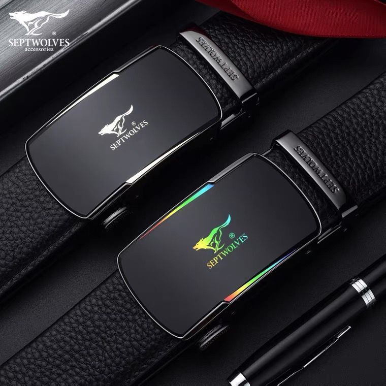 七匹狼真牛皮皮带男士真皮正品高档自动扣腰带新款中青年裤带时尚