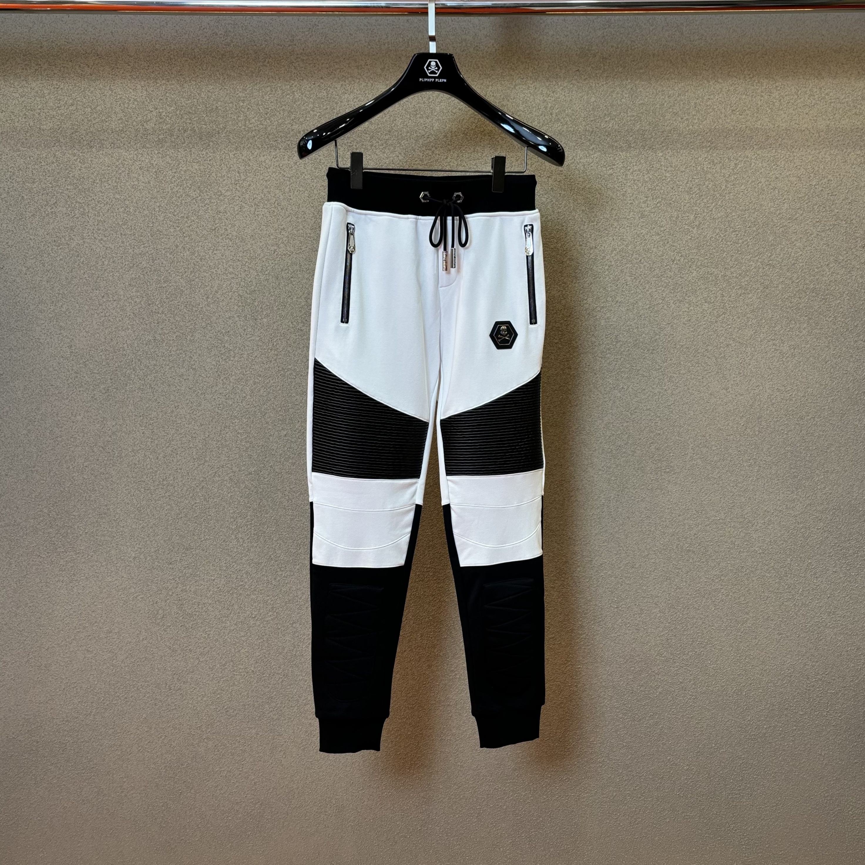 PLIPHPP PLEPN正品PP标志拼皮款修身高端男士显瘦卫裤K5502