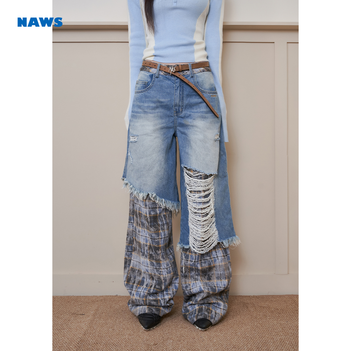 【樱木花菜专享】NAWS（NOTAWEAR）流浪牛仔裤 NAW-K090224假两件设计