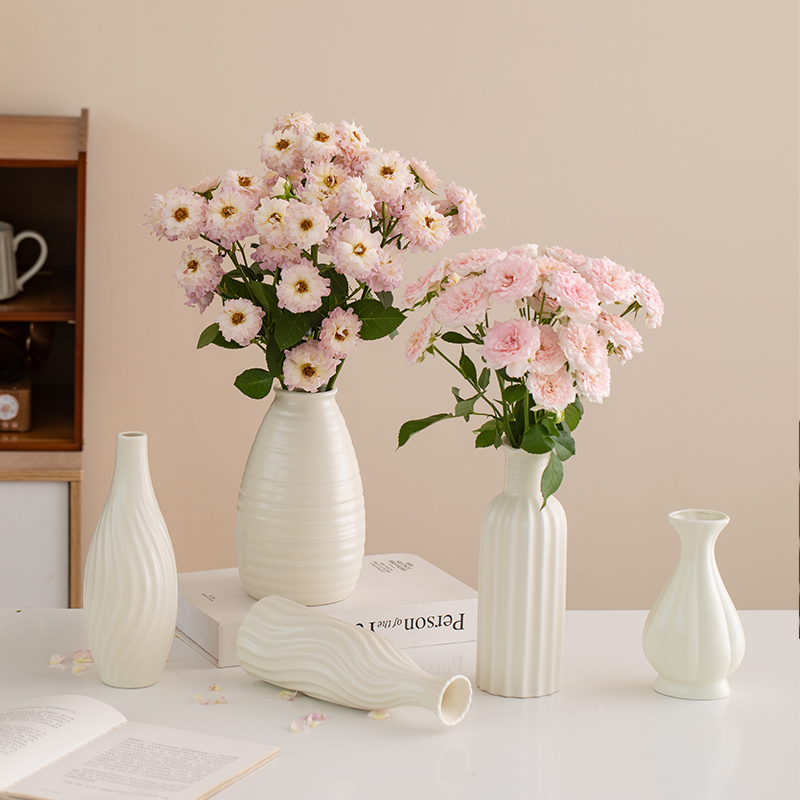 宿雨奶油简约中古陶瓷装饰花瓶鲜花干花客厅玄关餐桌插花摆件摆设