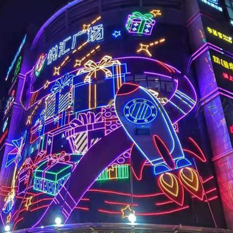 定制灯饰画楼体造型字灯商场酒店墙体亮化夜景玻璃户外幕墙霓虹灯