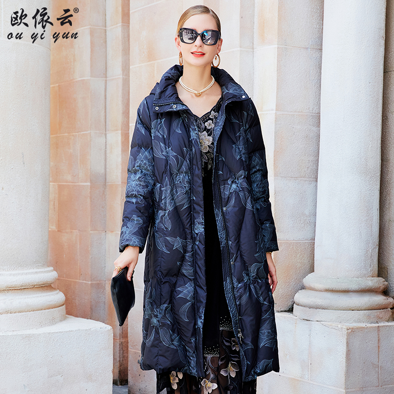 Y33016中老年妈妈羽绒服中长款2023新品洋气花色减龄白鸭绒羽绒服