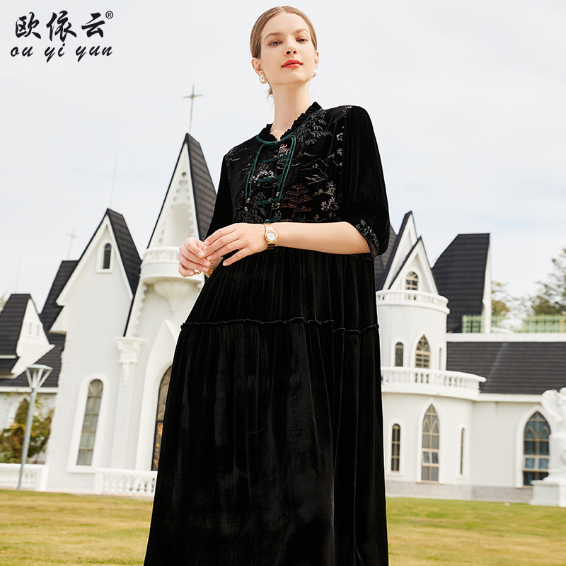 36318中年妈妈宽松裙子2024春装大码显瘦A字裙洋气新中式连衣裙