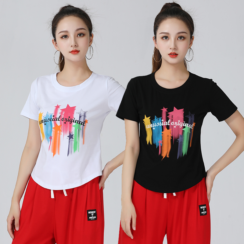 广场舞服装短袖上衣跳舞服装圆领半袖曳步舞舞蹈服女夏季士休闲衣