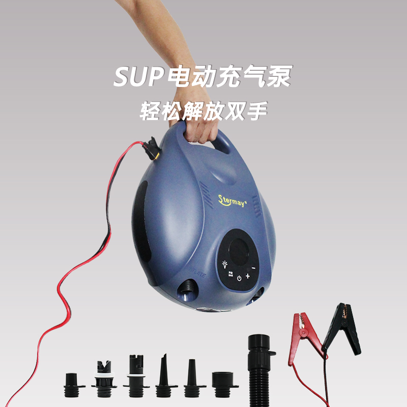 冲锋舟电动充气泵钓鱼浮台12V电瓶夹高压泵橡皮艇SUP桨板充气帐篷
