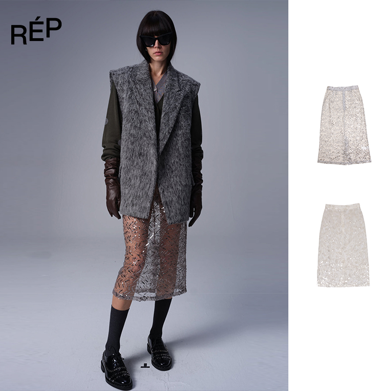 【4折】COEMES设计师品牌网纱亮片直筒裙TheREPUBLIQUE（特价NO退换）