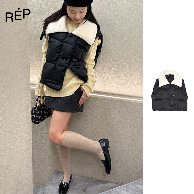 Puzzle piece设计师品牌黑色毛领鸭绒马甲25PS TheREPUBLIQUE