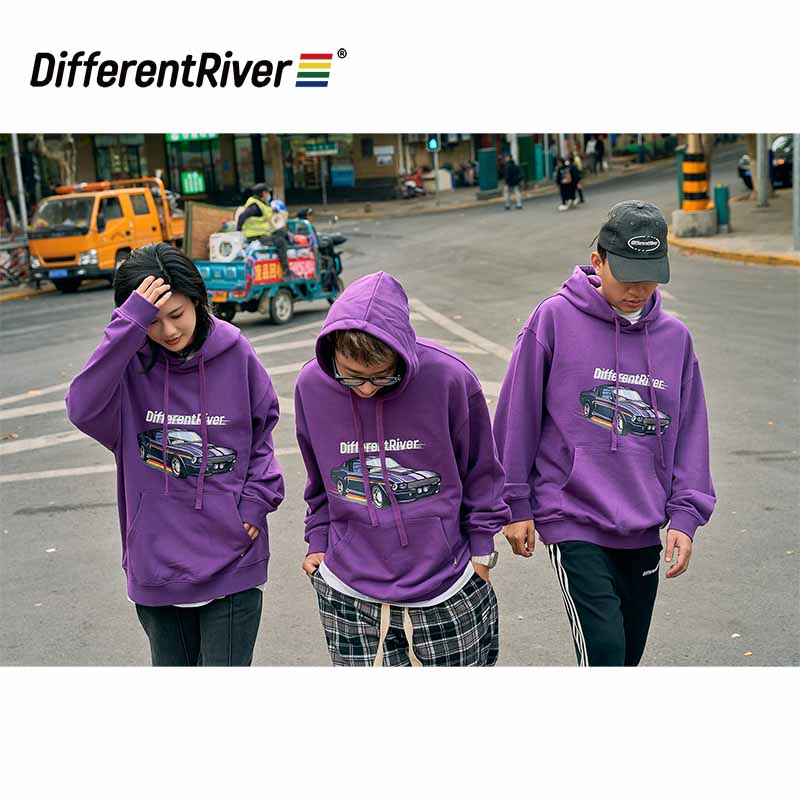 DifferentRiver秋冬【派对】主题款- 经典跑车印花宽松连帽卫衣
