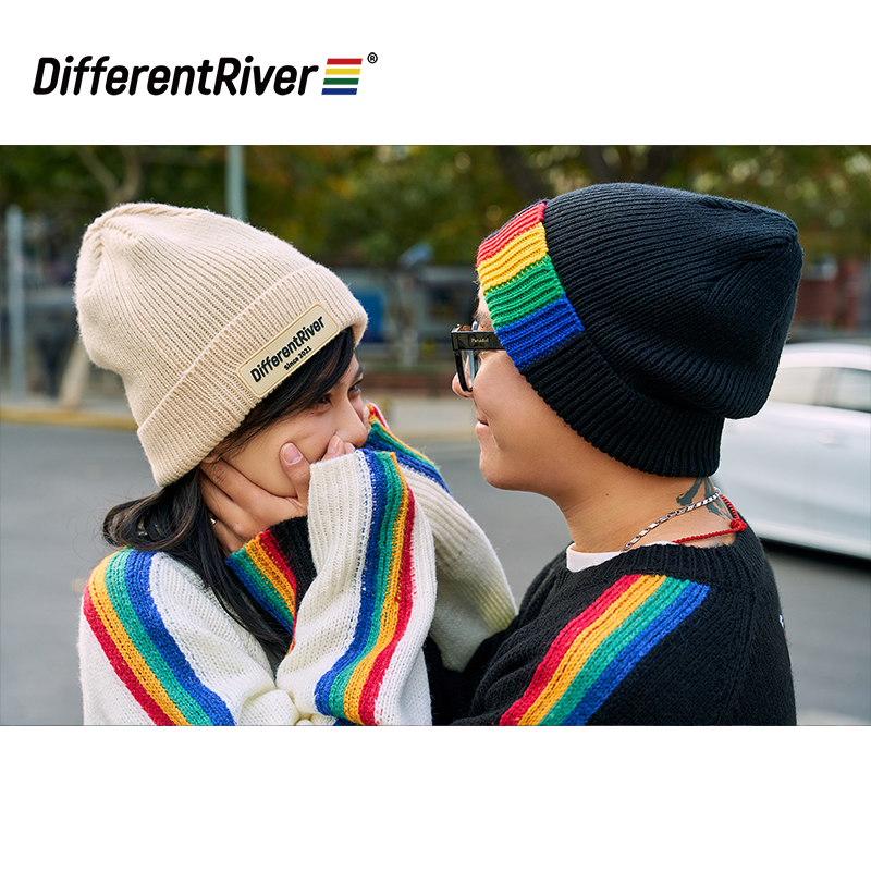 DifferentRiver秋冬【派对】基础款-彩虹色保暖时尚百搭毛线冷帽