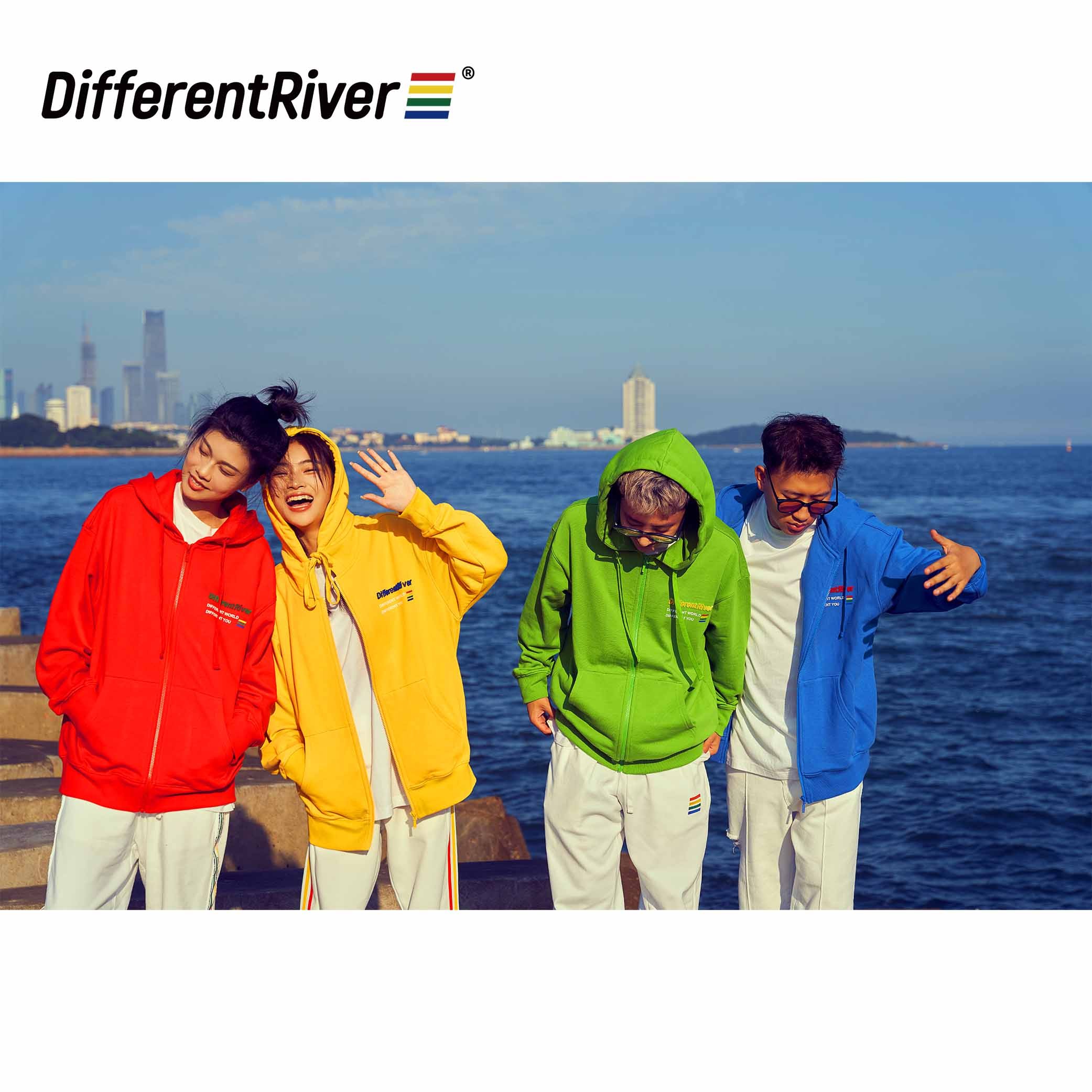 DifferentRiver秋冬【派对】基础款-纯色牙刷绣拉链连帽休闲卫衣