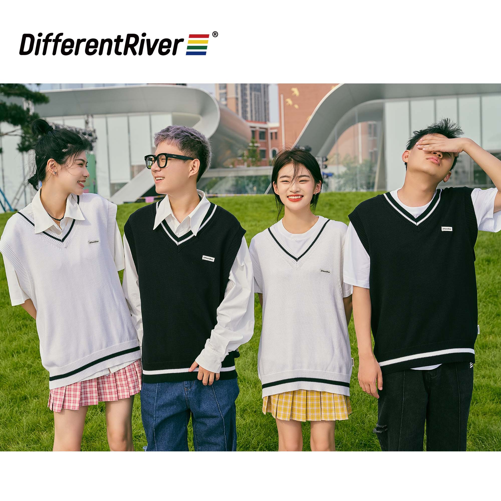 DifferentRiver秋冬【派对】基础款- 学院风针织V领宽松休闲背心