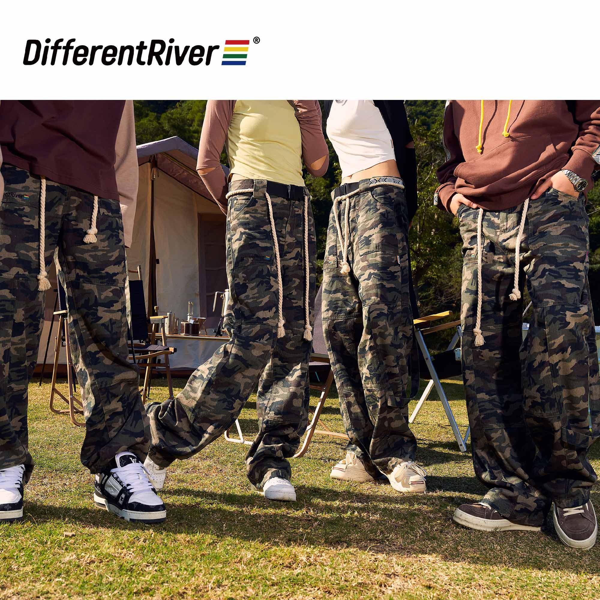 DifferentRiver秋冬【假日】露营系列-直筒高街迷彩牛仔裤