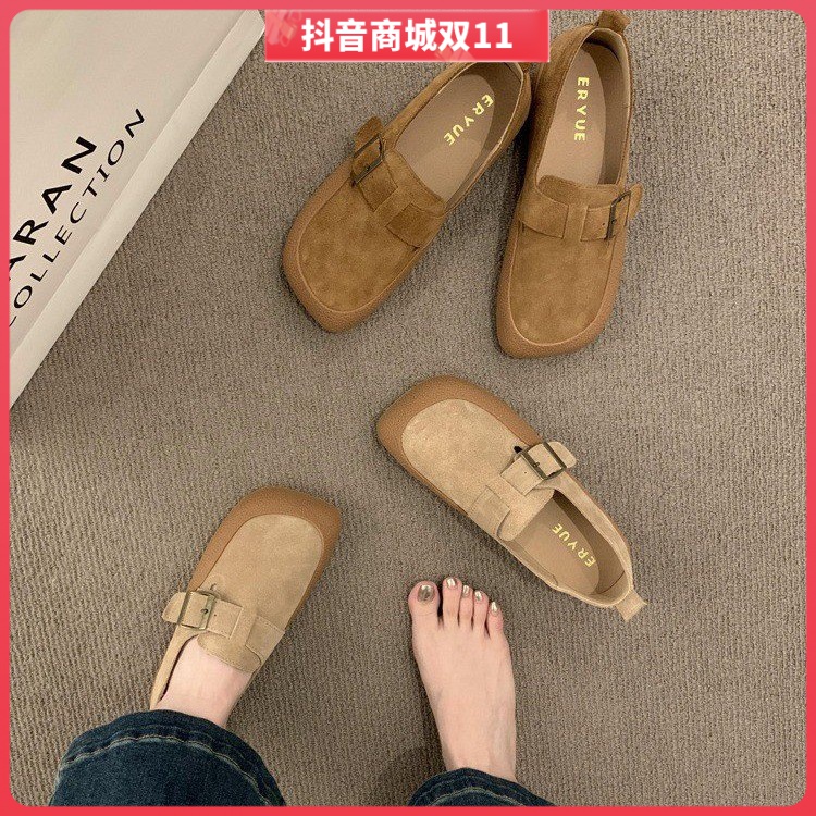红蜻蜓牌复古磨砂勃肯鞋女2023年新款秋季一脚蹬软底乐福单鞋