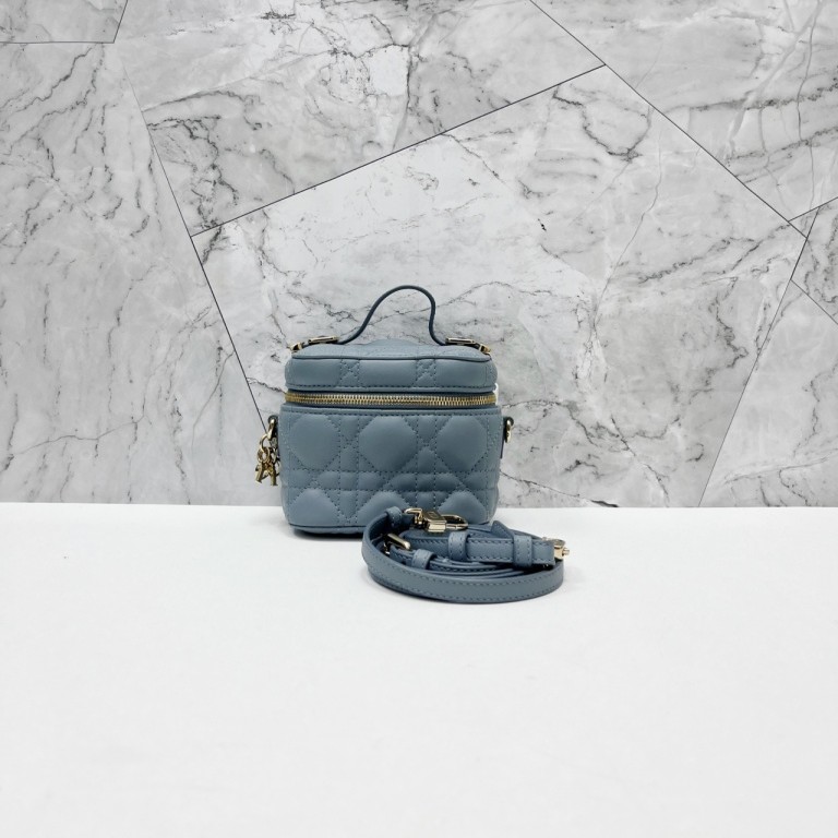 95新 Dior/迪奥 梅梅元旦 藤格纹化妆包 雾霾蓝 超mini