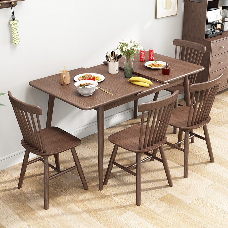 木屋记实木伸缩餐桌家用小户型北欧简约可折叠长方形桌子新中式