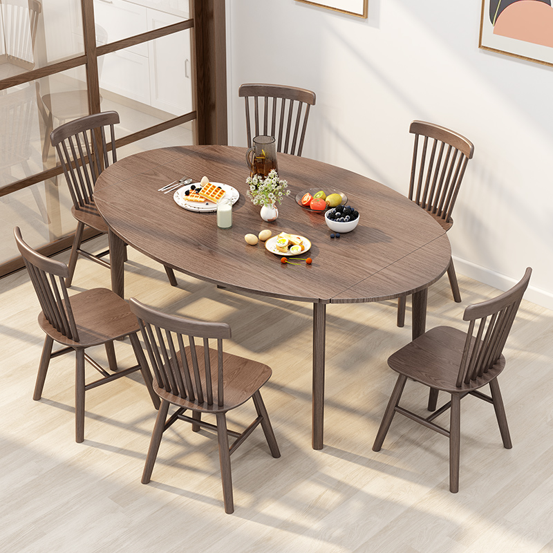 木屋记实木餐桌折叠饭桌伸缩桌子长方形可变圆桌小户型北欧家用桌