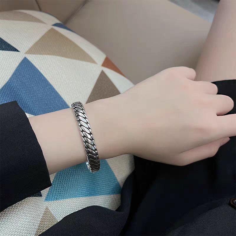 足银手镯 波浪轮胎纹手镯A12