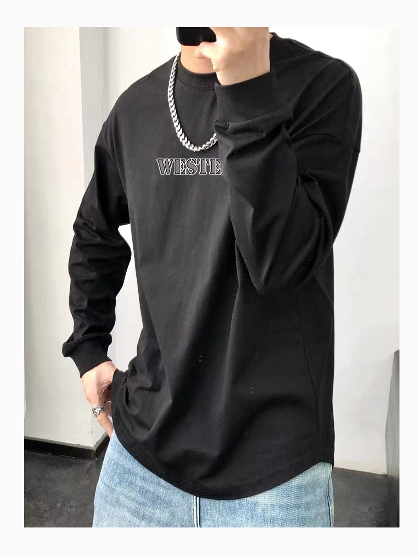 纯棉重磅260克秋冬长袖T恤春秋纯棉高街风印花宽松百搭圆领打底衫