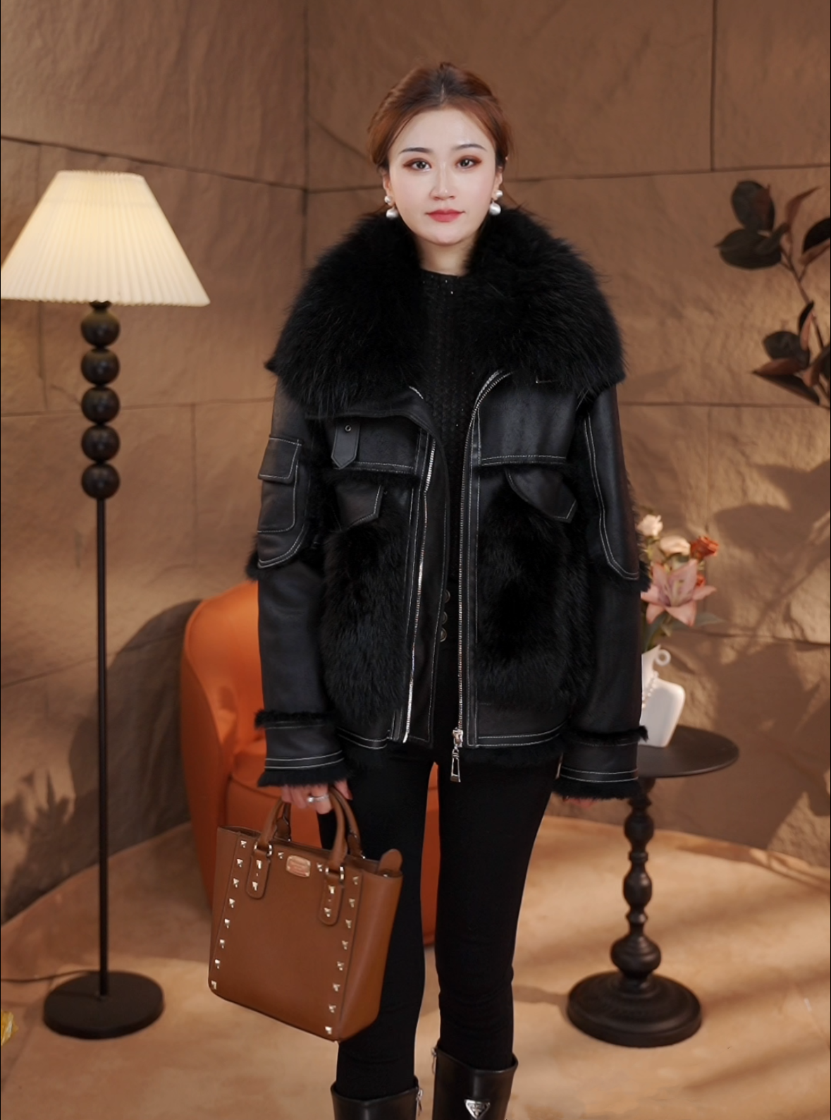 （皮草专享新款）皮草外套女百搭时尚 女款气质服装大毛领皮草外套