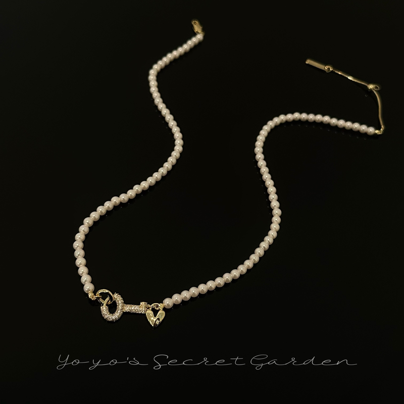 铜合金仿珍珠项链 韩版甜妹小钥匙珠珠锁骨链项链683