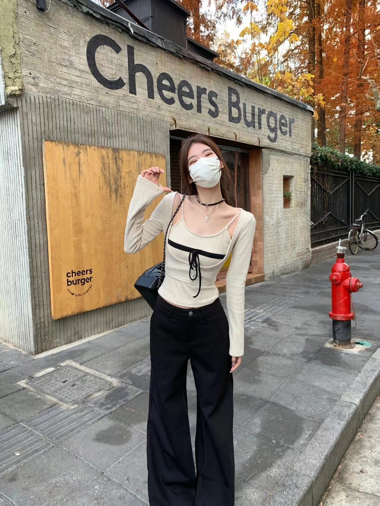 套装女秋冬季新款纯欲气质吊带长袖两件套针织内搭上衣高腰阔腿裤