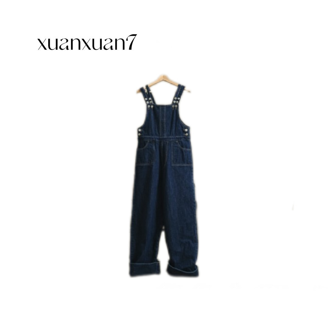 萱萱7【复古阔腿工装背带牛仔裤】