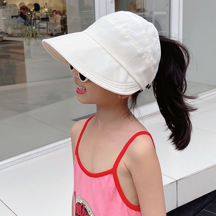 儿童空顶帽子女宝宝薄款速干可扎马尾女童鸭舌帽无顶遮阳帽