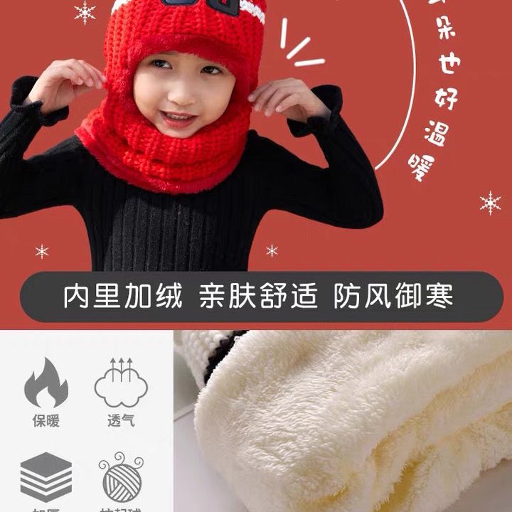 秋冬款防风护脸宝宝帽子围巾一体帽儿童套头帽加绒加厚连体帽亲子