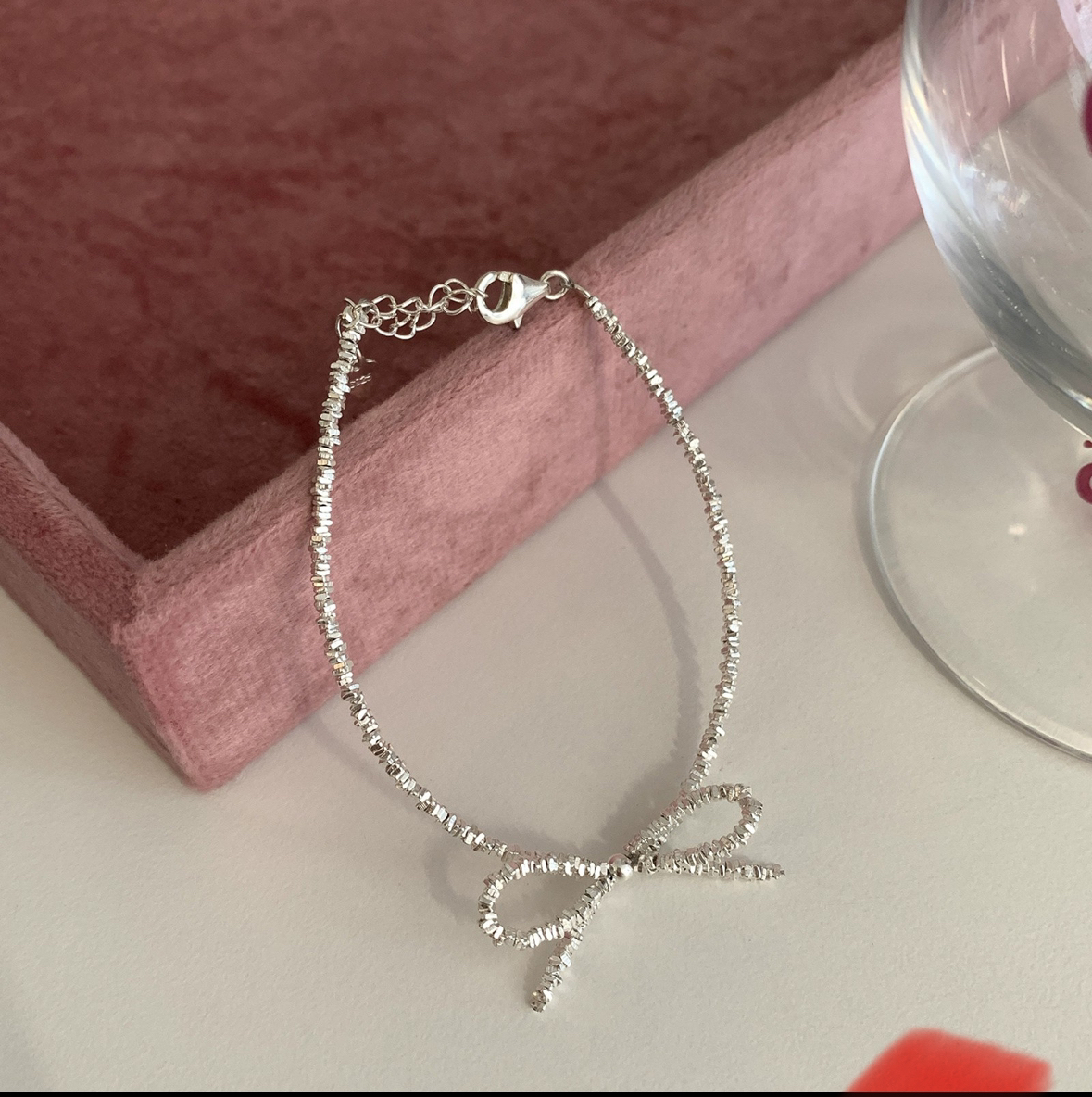 合金手链 蝴蝶结ins碎石白色手链简约时尚饰品轻奢小众百搭