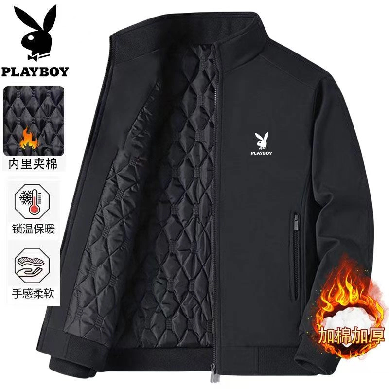PLAYBOY/花花公子中老年人秋冬季加绒加厚棉衣休闲男士外套爸爸装