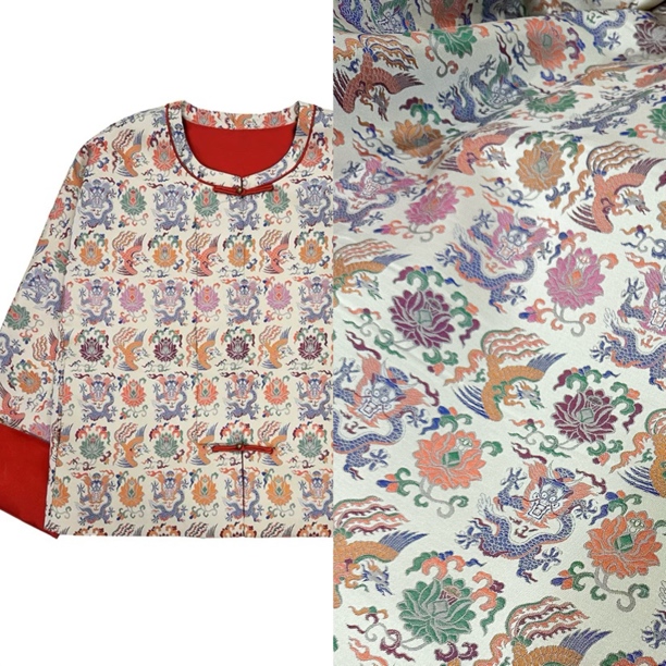 国风龙凤穿莲高密提花马甲外套秋冬棉衣面料布料