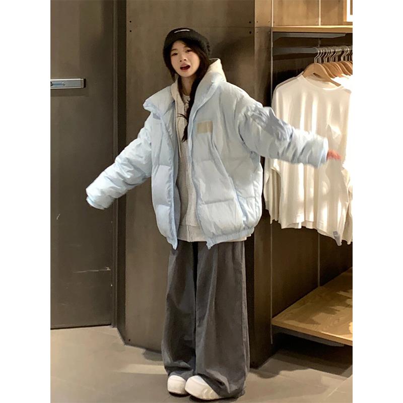 雅鹿奶蓝色小个子羽绒服女冬季2023年新款加厚设计感小众保暖面包