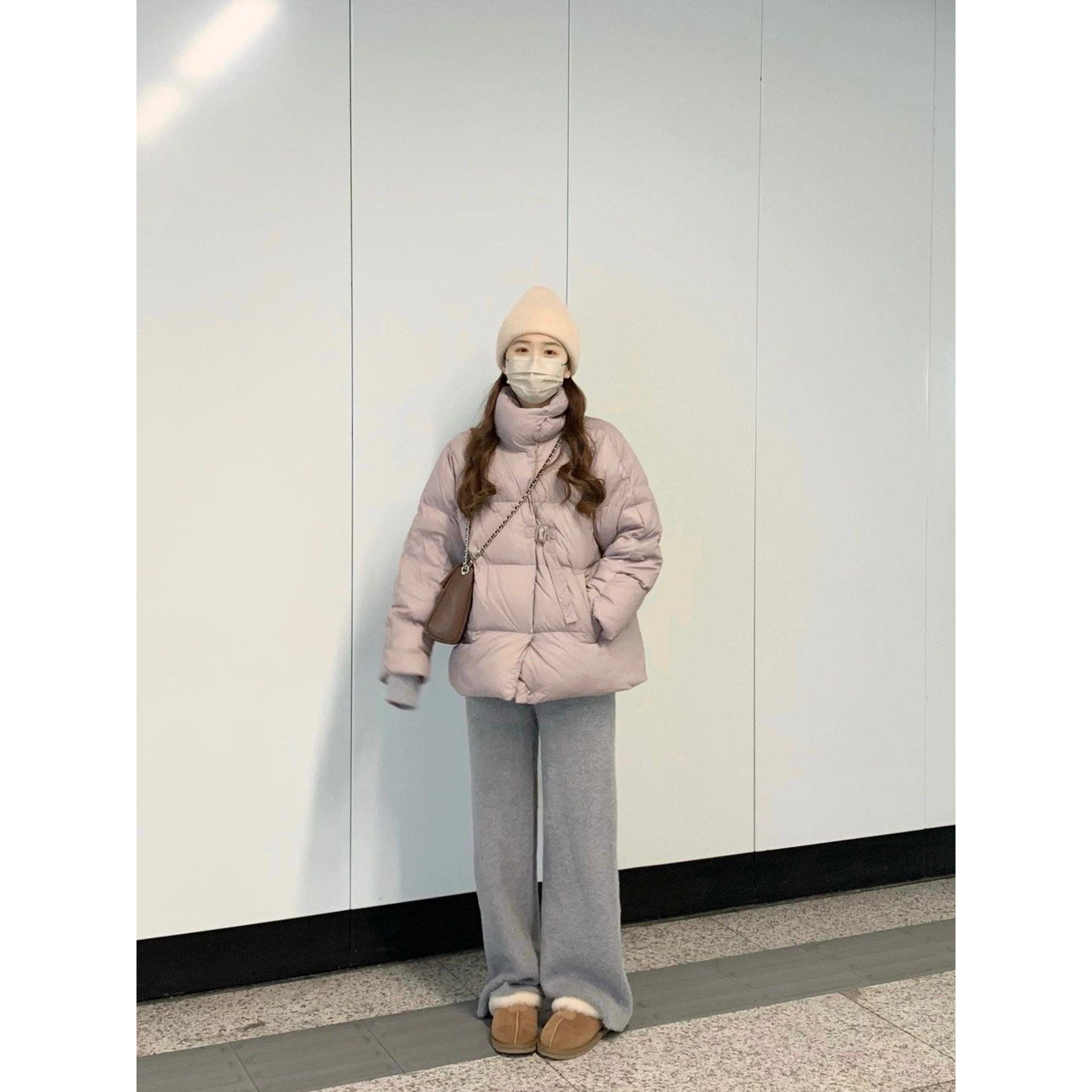 雅鹿紫色白鸭绒羽绒服女小众2023冬季宽松加厚棉服ins立领棉衣面