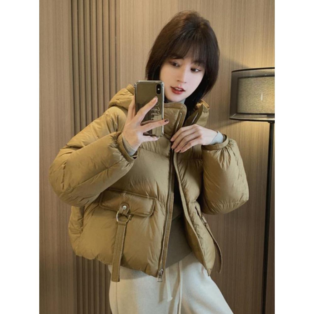 雅鹿马蹄扣连帽羽绒棉服女冬季新款小个子短款加厚保暖面包服棉袄