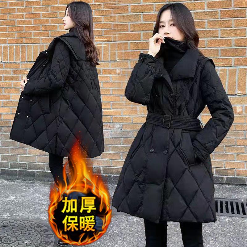 雅鹿今年流行爆款冬装2023新款大码胖mm高级感中长款羽绒棉服厚外