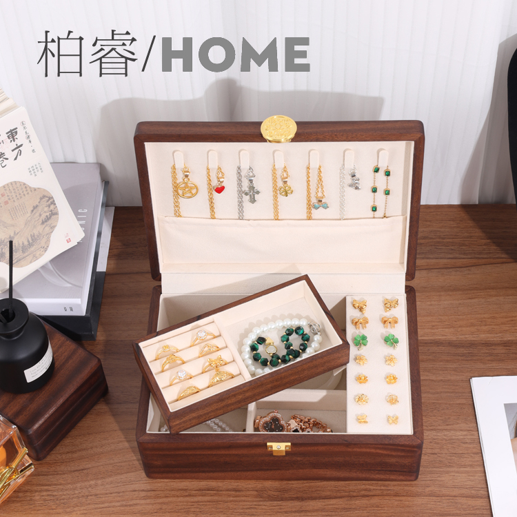 首饰盒/箱 简约家用复古带锁公主欧式木质首饰收纳盒奢华生日礼物