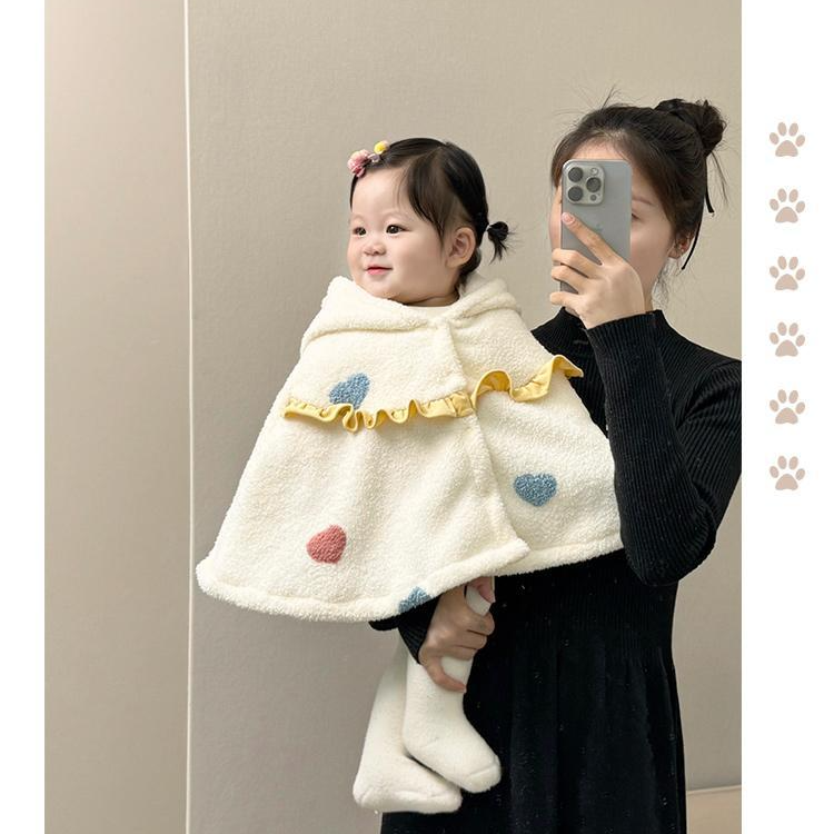 婴儿斗篷冬季加绒外出服加厚保暖披风冬装可爱宝宝外套披肩秋冬款