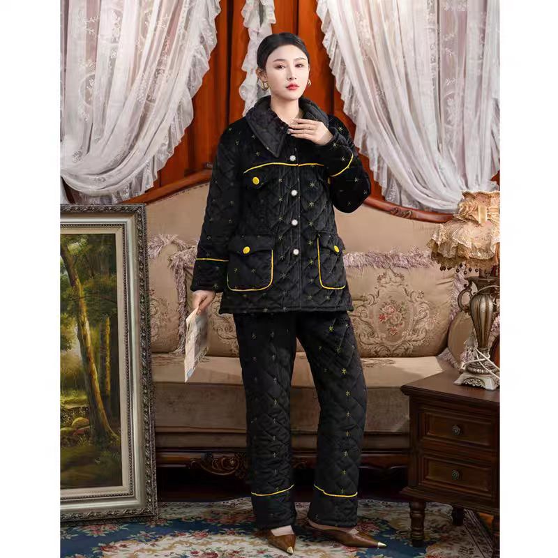 邑夏公主三层夹棉加厚保暖女套装可外穿家居服