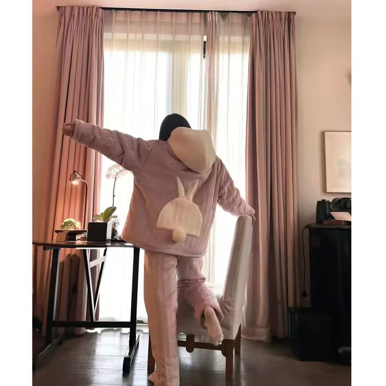 三层夹棉睡衣女连帽加厚保暖套装家居服可外穿