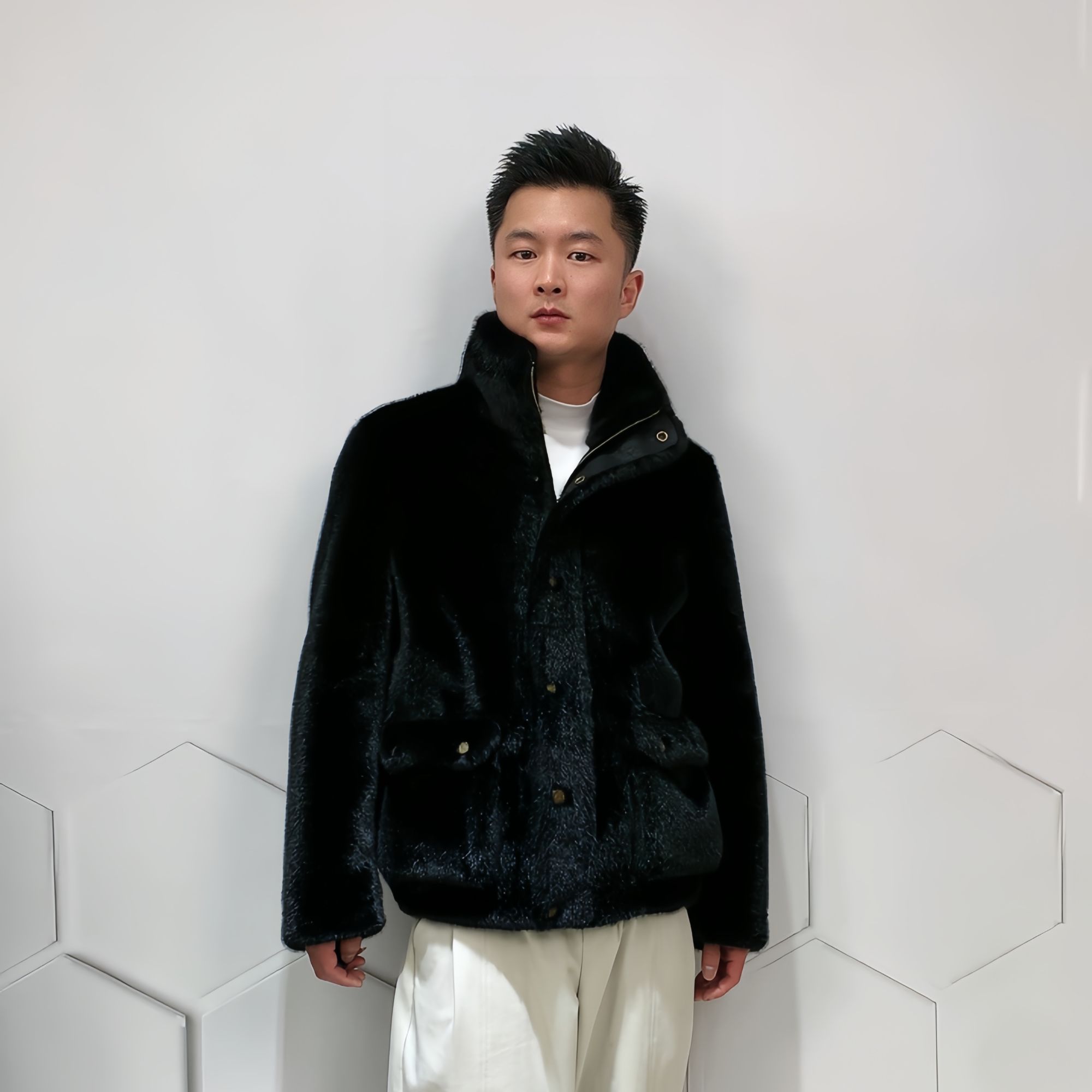 秋冬季立翻领男装保暖夹克男士新款轻奢休闲外套潮流男士皮毛一体
