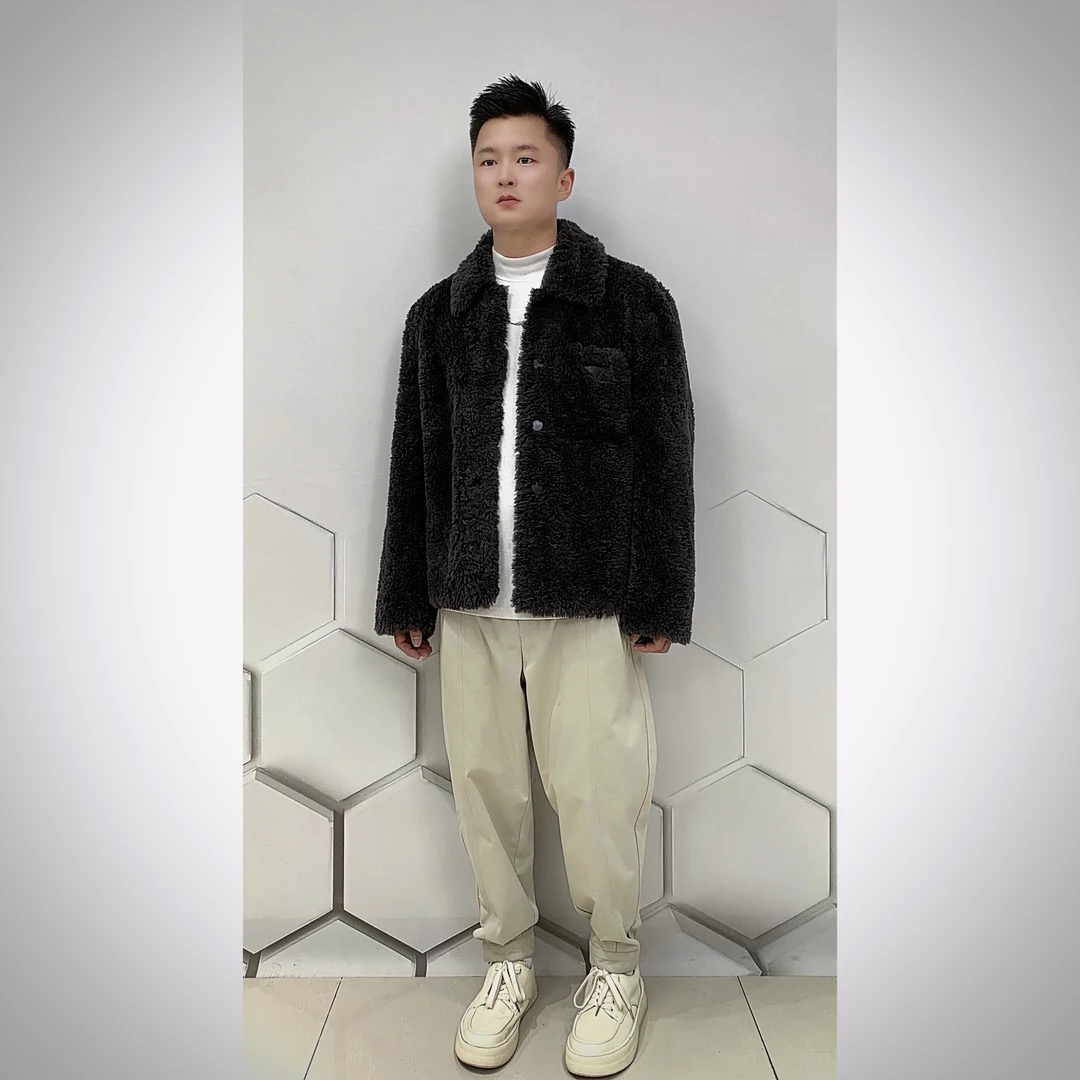 男士羊毛一体纯羊毛外套秋冬季新款大衣时尚简约潮牌潮流高端夹克