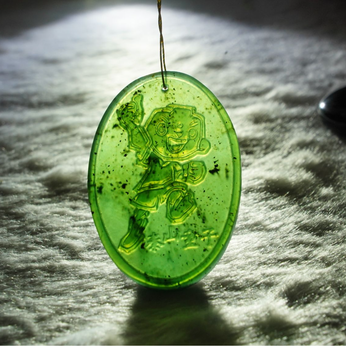 【求子系列】泰山福娃 求子福气多子多福绿色冰透吊坠玉石摆件