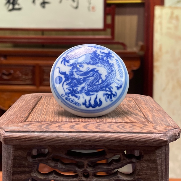 景德镇陶瓷青花龙纹小号印泥盒