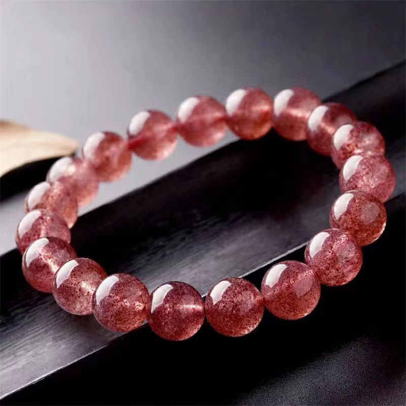 天然草莓晶手链【桃花石】招桃花冰种粉水晶粉晶手串女鸽血