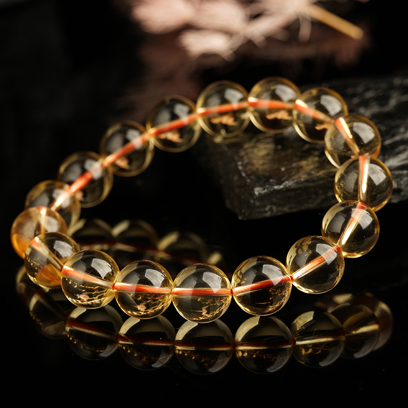 天然辰砂压电巴西老矿黄水晶手串收藏同款情侣手链DIY圆珠饰品