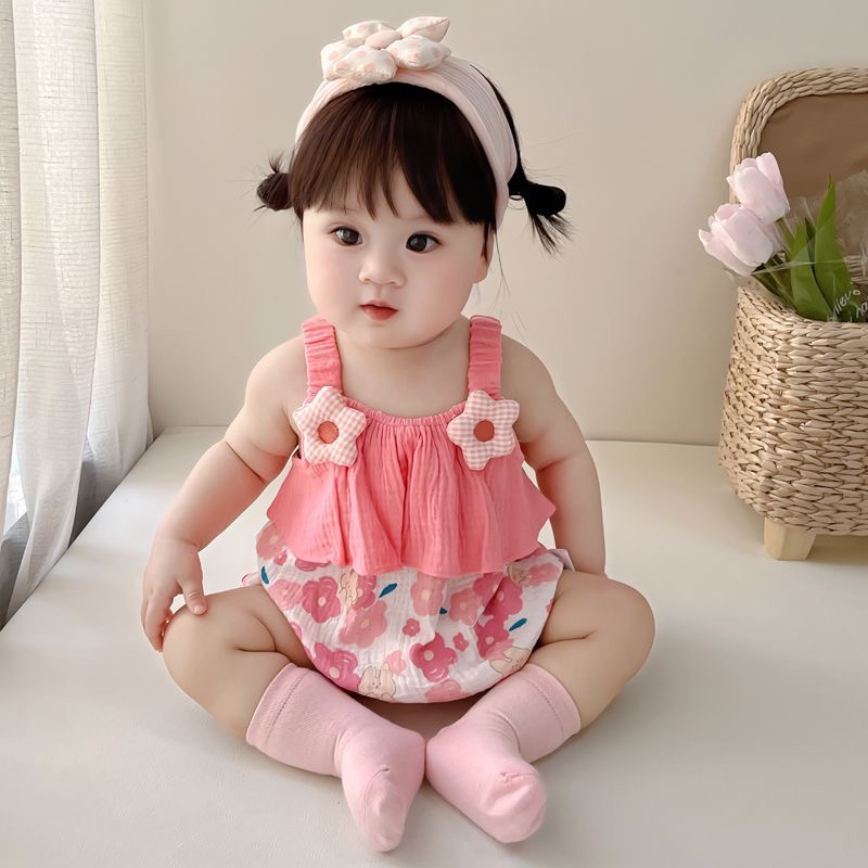 婴儿纱布包屁衣宝宝吊带连体衣夏装公主可爱薄款夏季哈衣