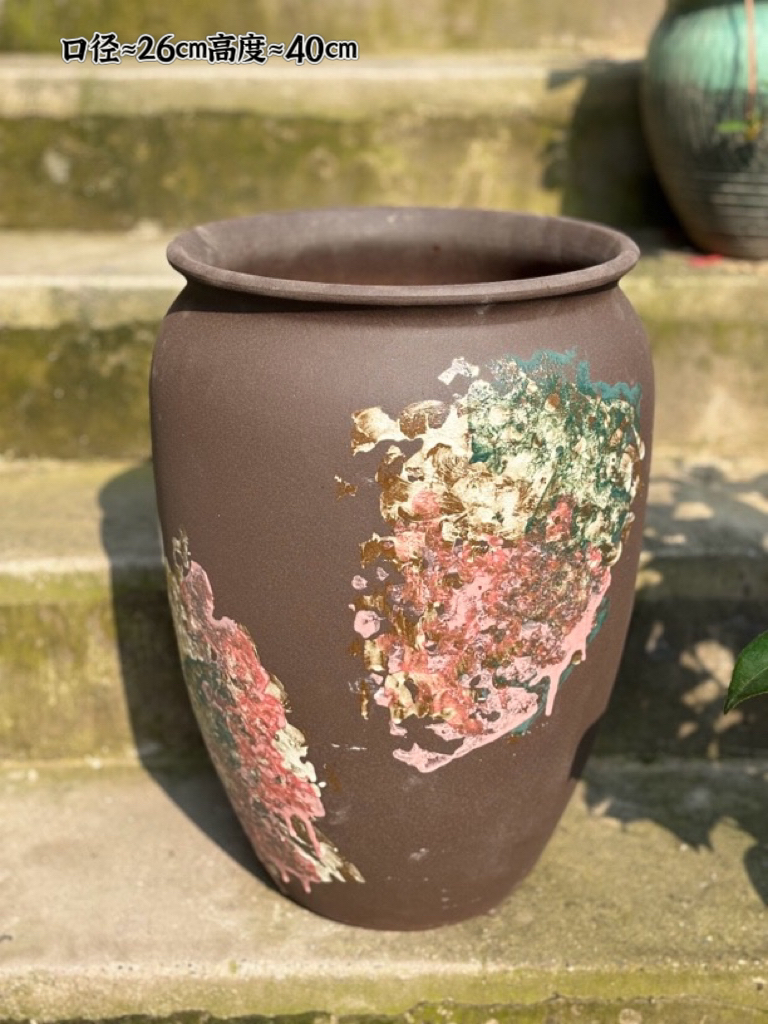 复古大号陶瓷侘寂风落地大口径高桩种树花盆千年木盆透气粗陶盆